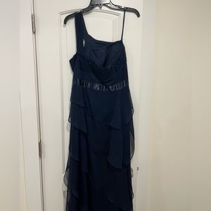 Navy Blue One Shoulder Evening Gown